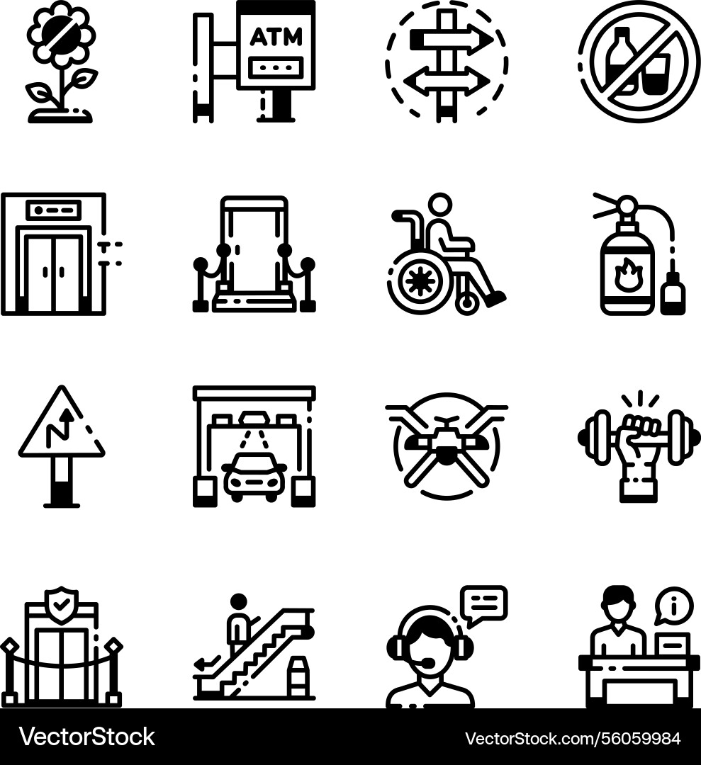 Collection of wayfinding sign linear style icons vector image