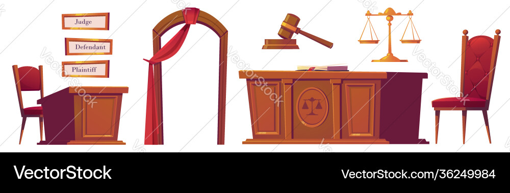 Courtroom objects set isolated on white background Courtroom objects set isolated on white background vector image