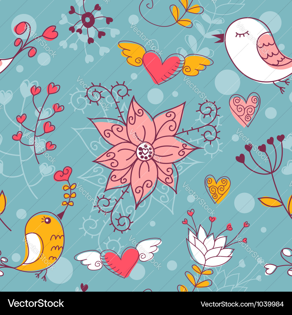Floral Bird Seamless Texture Vector Image