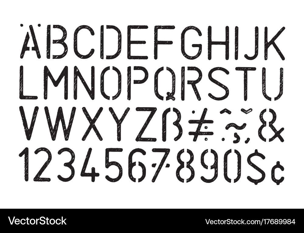 Grunge Stencil Alphabet & Numbers Vector Image