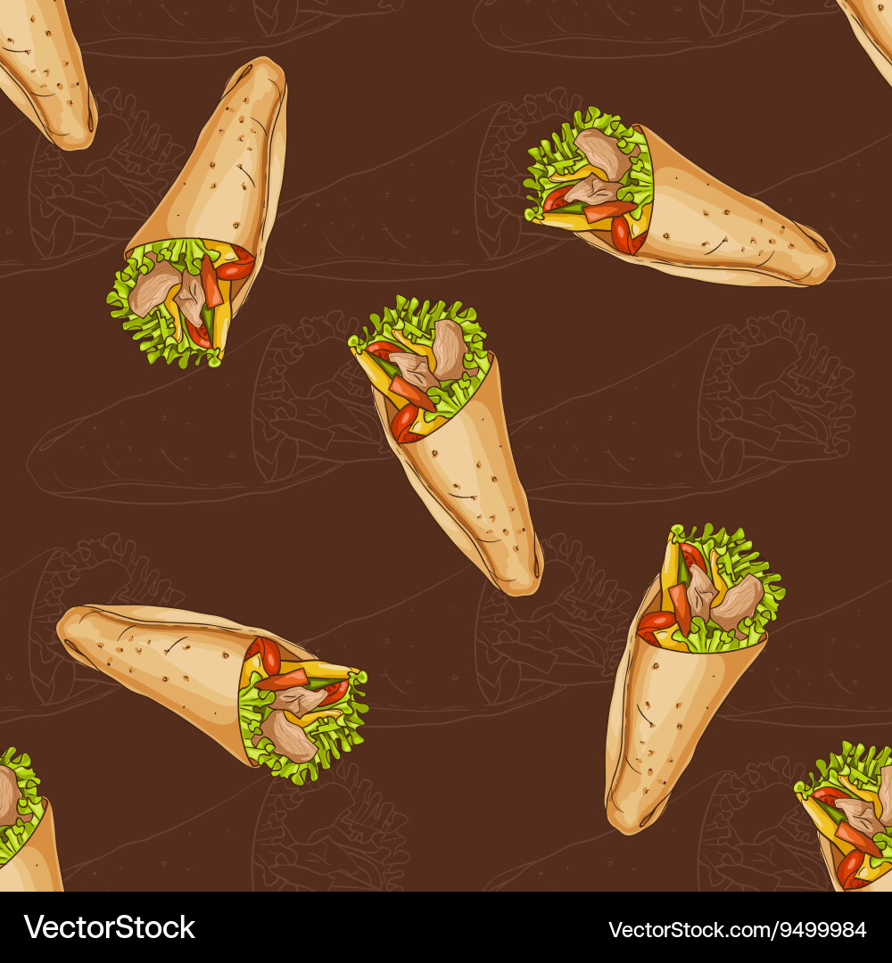 Seamless pattern burrito scetch and color vector image