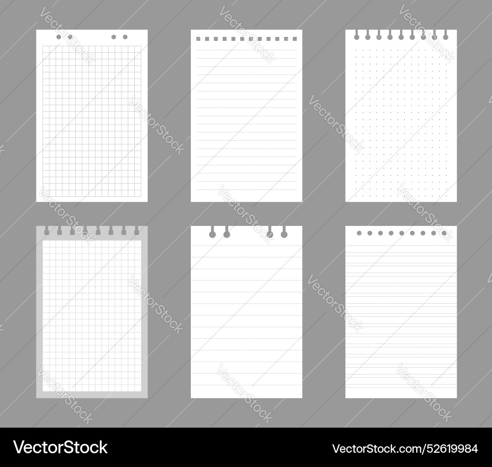 Set of notebook sheets isolated on gray background Set of notebook sheets isolated on gray background vector image