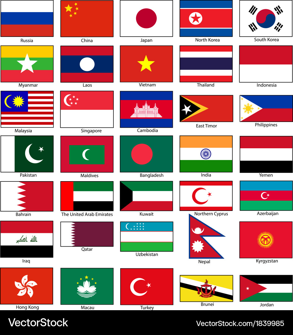 Asian National Flags Vector Image