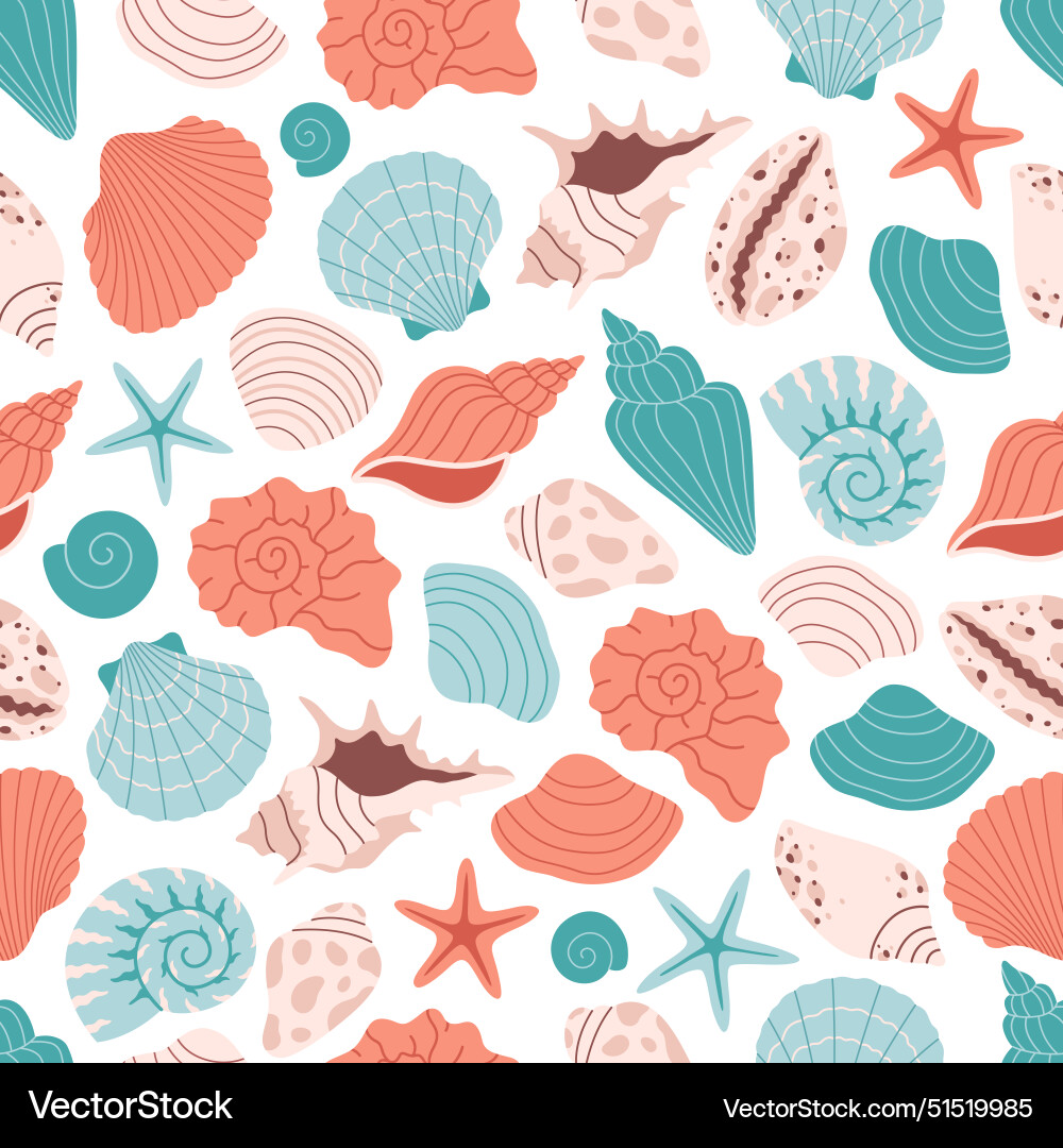 Seamless pattern with sea shells mollusks Seamless pattern with sea shells mollusks vector image