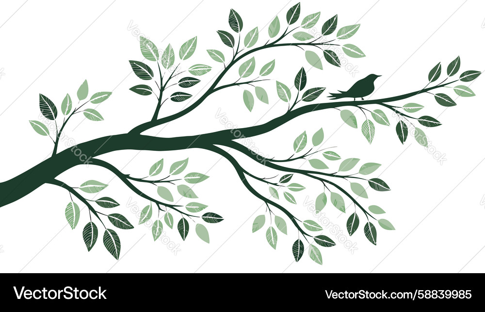 Tree branch with bird perched outline design Vector Image