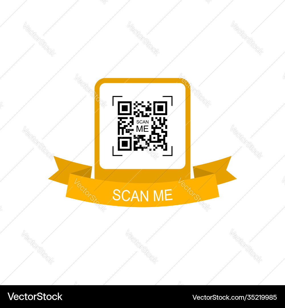 Yellow frame with ribbon for qr code Vector Image