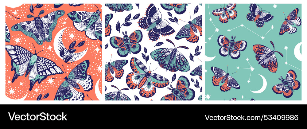 Boho butterfly pattern seamless print of moth vector image