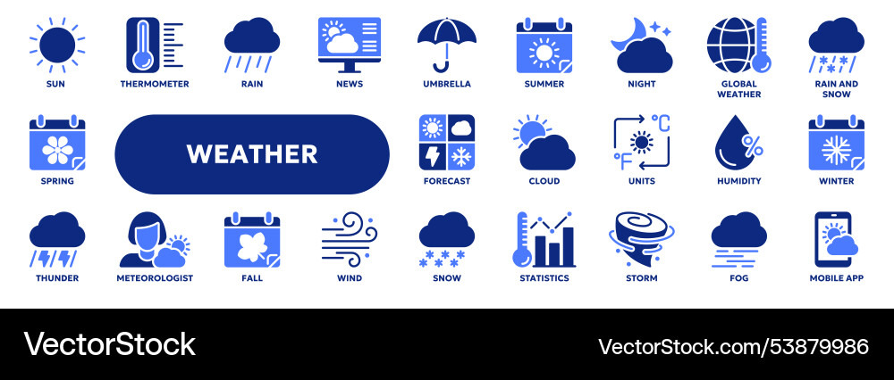 Solid icons of weather forecast and climate Vector Image