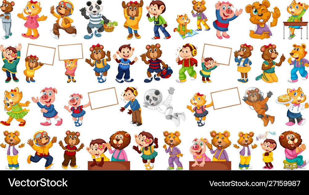 Animals acting in human-like actions and poses Animals acting in human-like actions and poses vector image