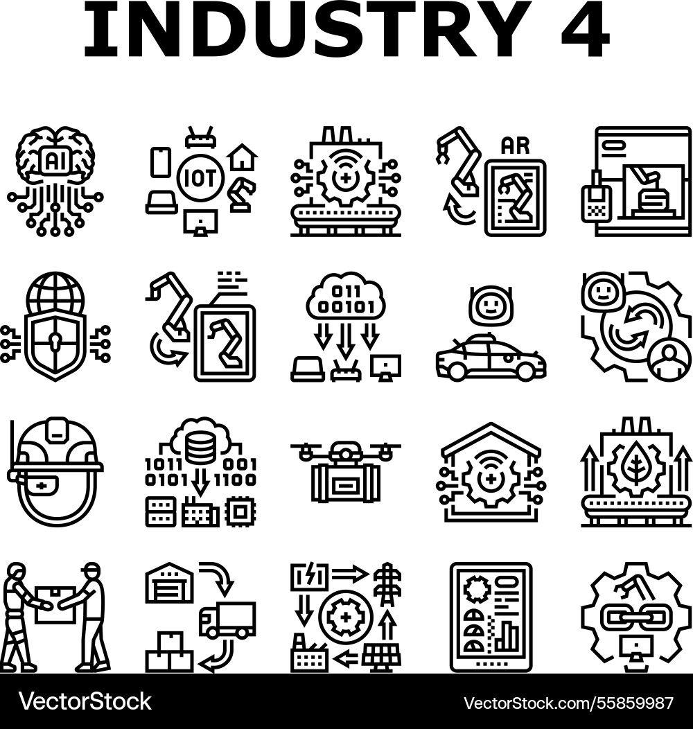 Industry 40 automation robotics icons set Industry 40 automation robotics icons set vector image