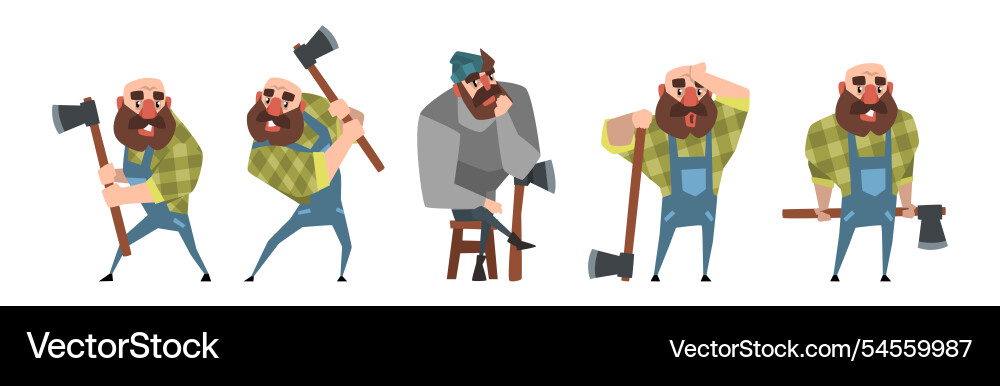 Man lumberjack character with axe chopping wood Man lumberjack character with axe chopping wood Vector Image
