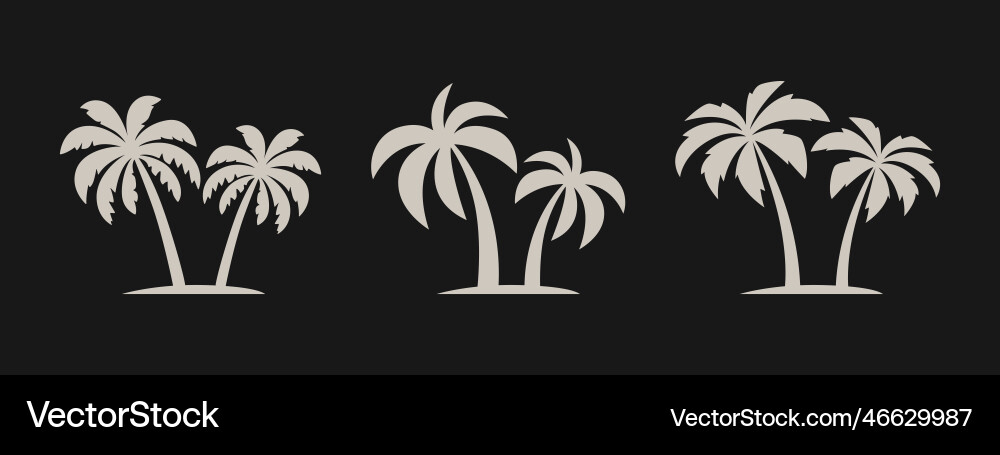 Palm trees tree icon set isolated Palm trees tree icon set isolated vector image