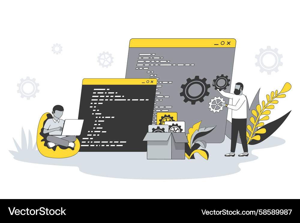Software development concept in flat line design Vector Image