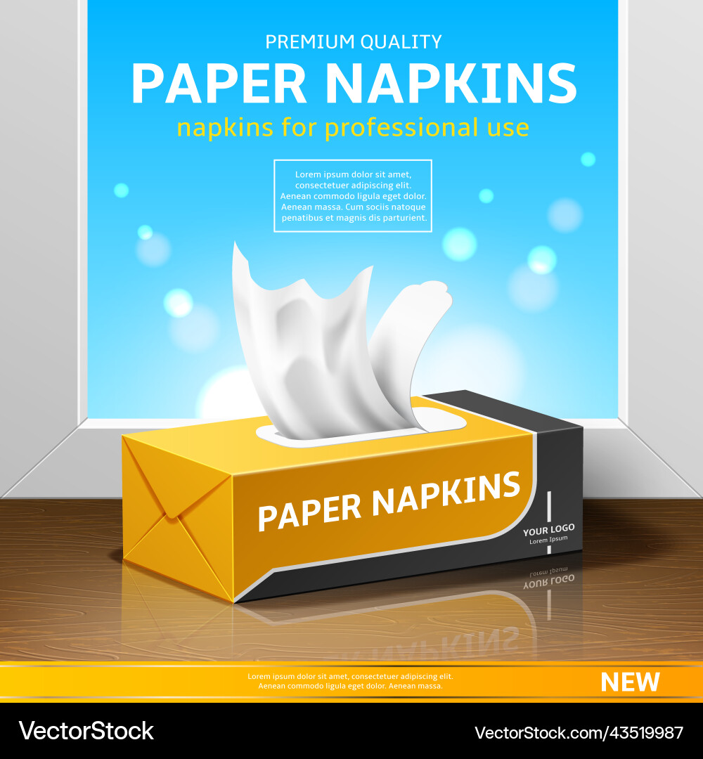 Tissue box poster realistic dry kitchen napkins Tissue box poster realistic dry kitchen napkins vector image