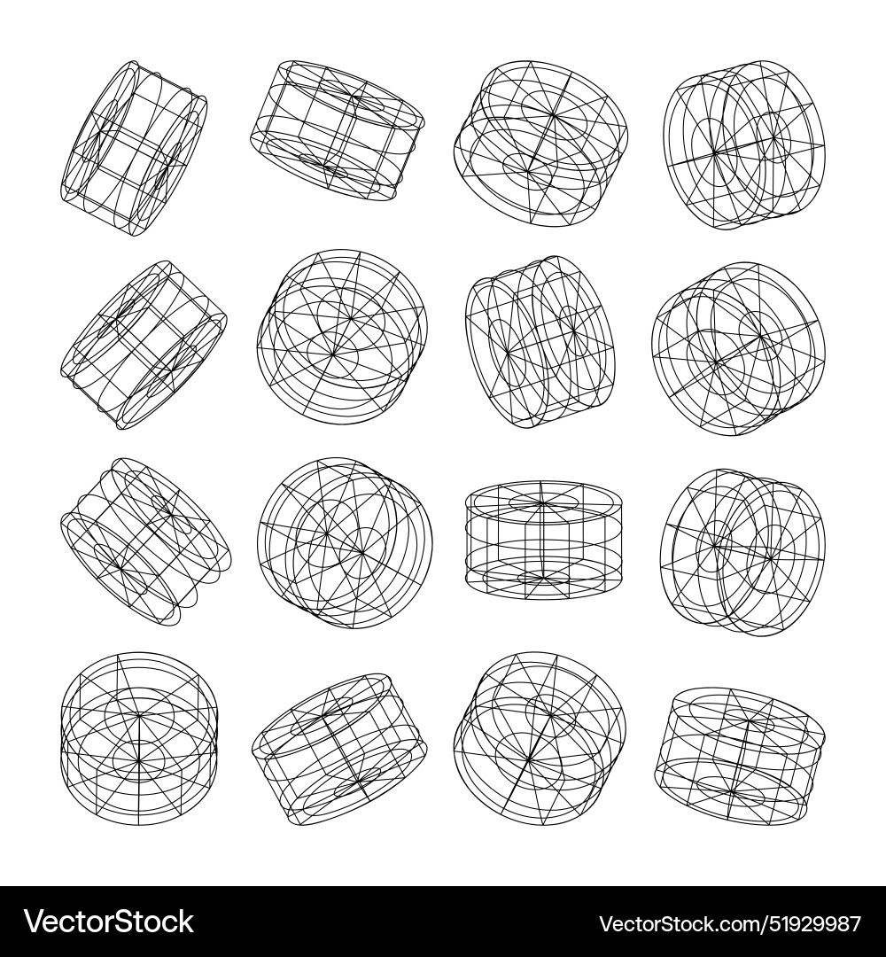 Wireframe lined shapes perspective mesh 3d grid Vector Image