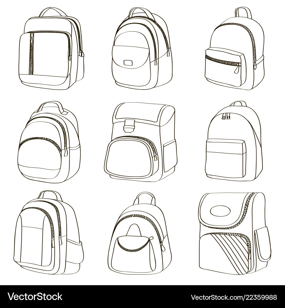 Colored teenager school backpacks set Colored teenager school backpacks set vector image