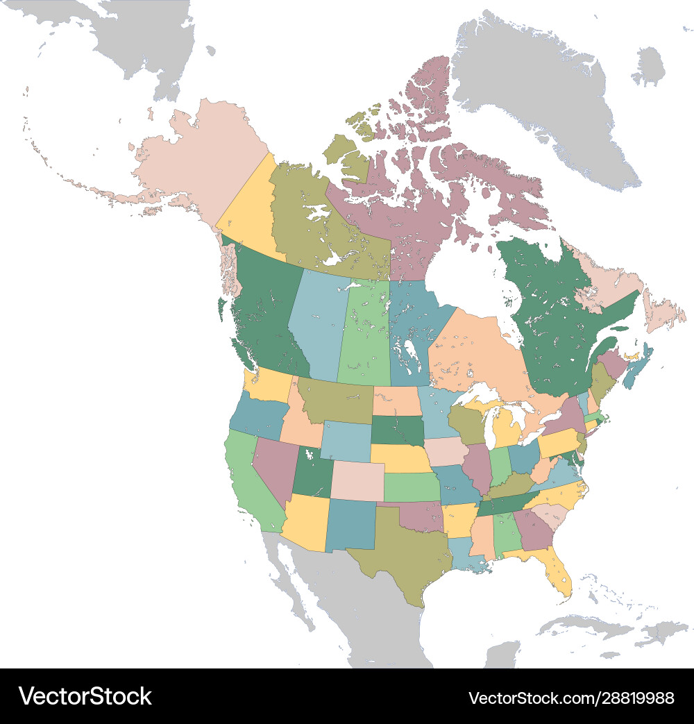 North America Map - USA & Canada Vector Image