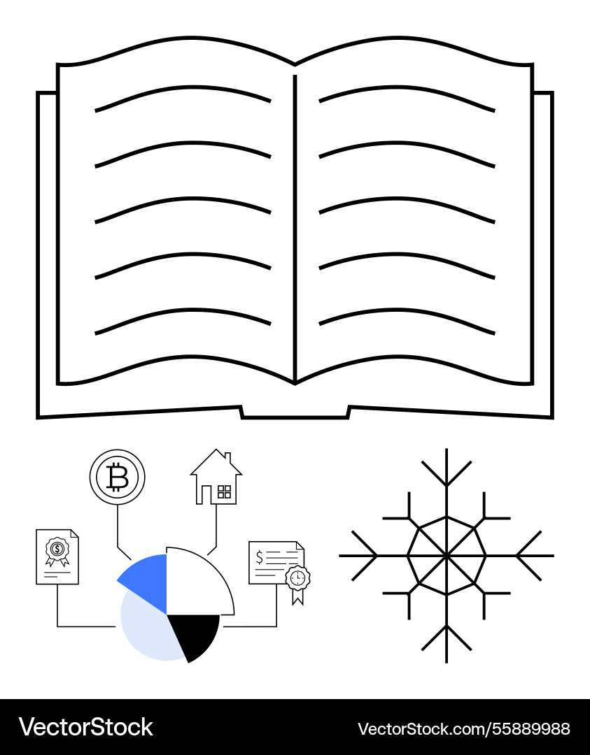 Open book with infographic elements and snowflake Open book with infographic elements and snowflake vector image