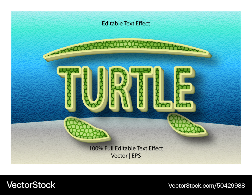 Turtle editable text effect 3 dimension emboss Vector Image