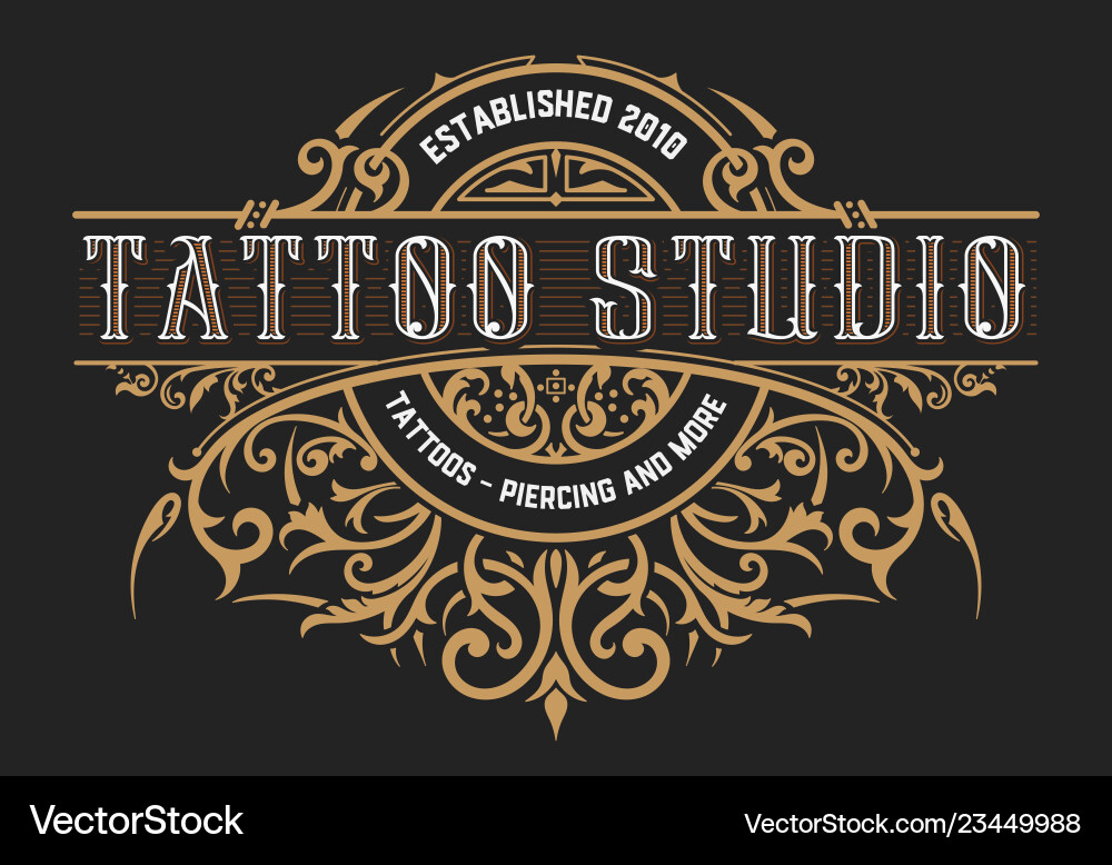 Vintage Tattoo Logo - Floral & Lettering Vector Image