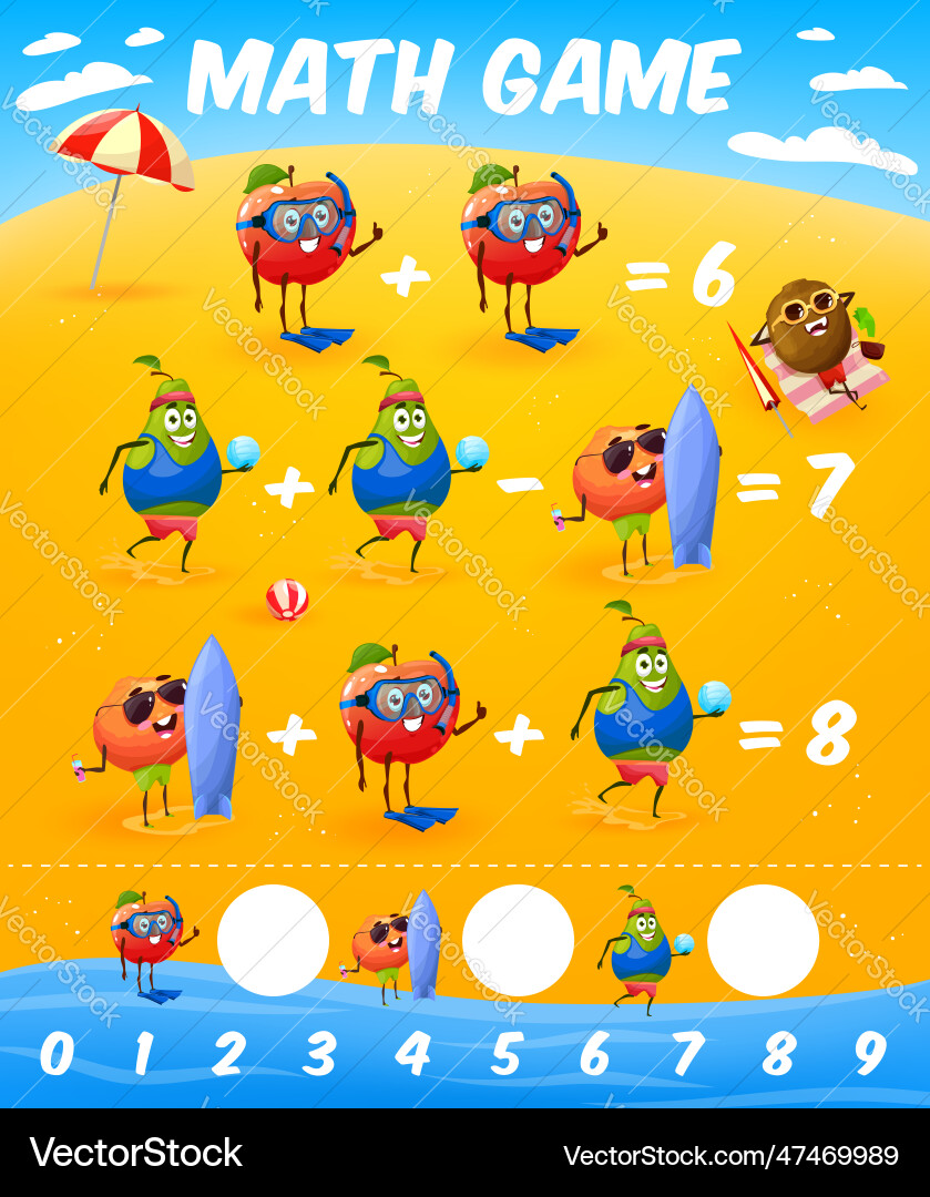 Fun Math Game with Fruit Characters vector image