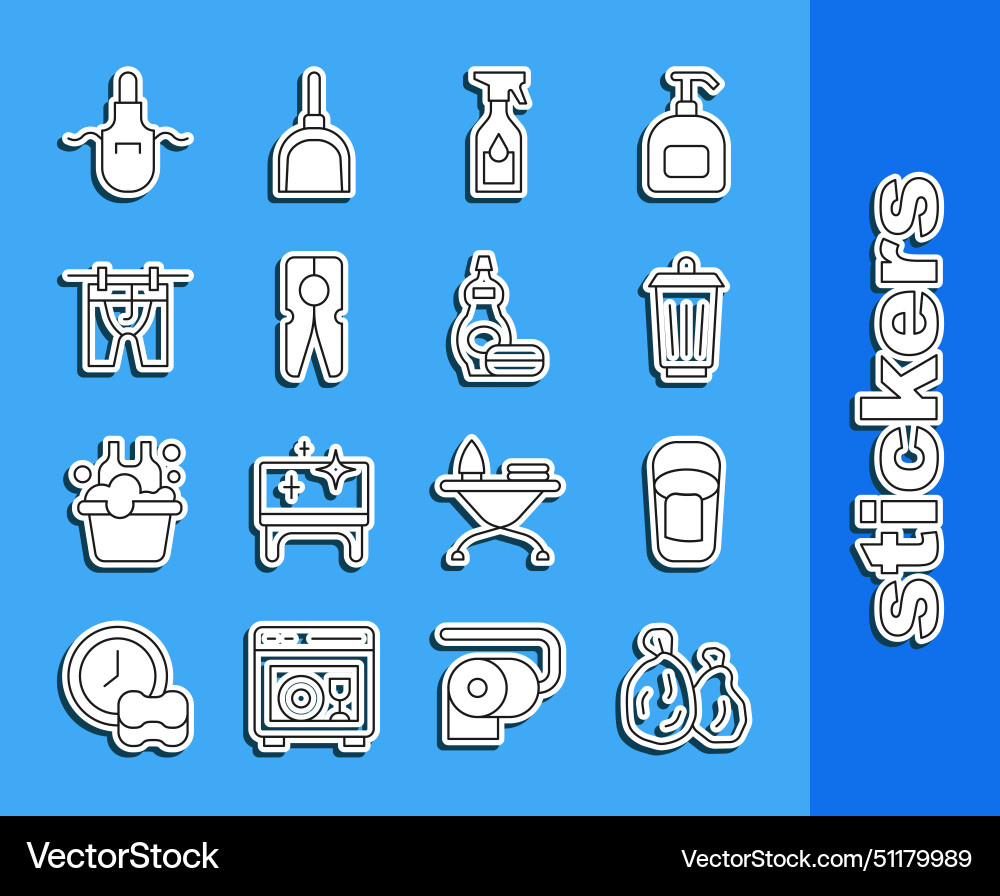 Set line garbage bag bucket with rag trash can Set line garbage bag bucket with rag trash can Vector Image