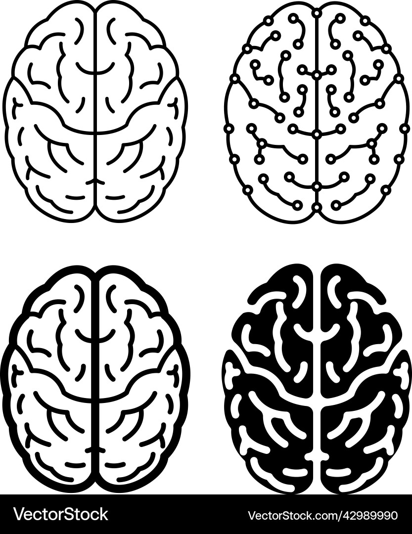 Brain Icon Set - Neural Circuit vector image