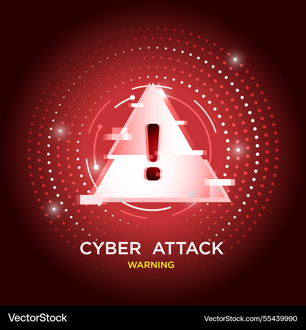 Cyber attack warning with a glowing triangular Cyber attack warning with a glowing triangular vector image