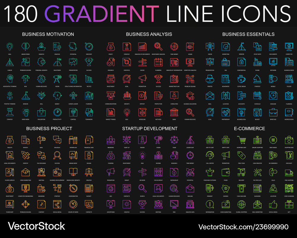 Gradient Line Icons - Business & Tech vector image