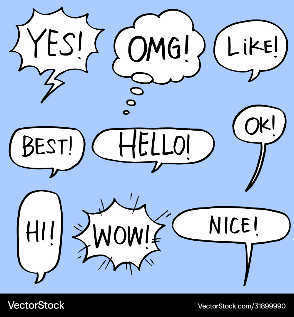 Hand gezeichnete Comic Blase Rede mit Text setzen Hand gezeichnete Comic Blase Rede mit Text setzen vektorbild