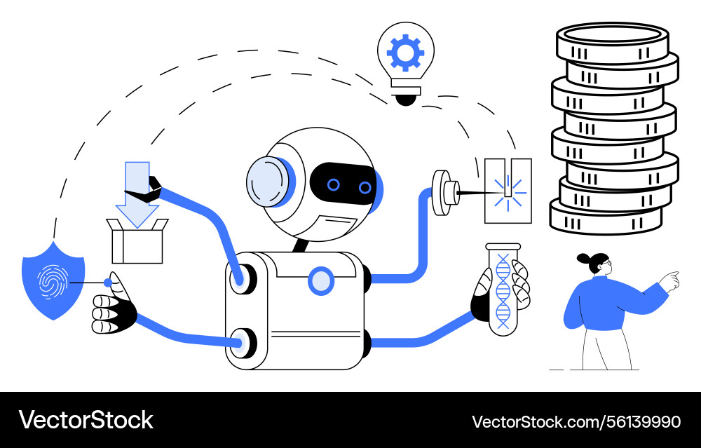 Multifunctional robot performing tasks Multifunctional robot performing tasks vector image