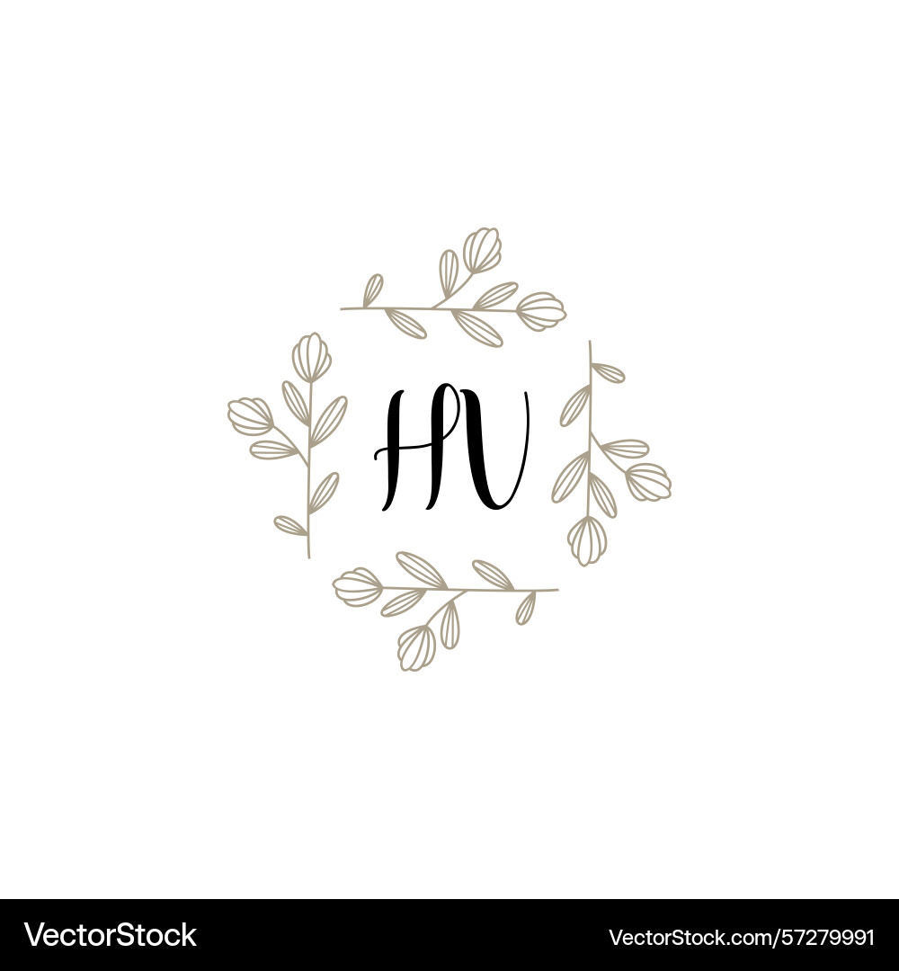 Botanical monogram logos with initial hv Vector Image