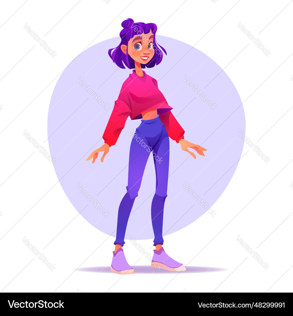 Cute girl young woman character with purple hair vector image