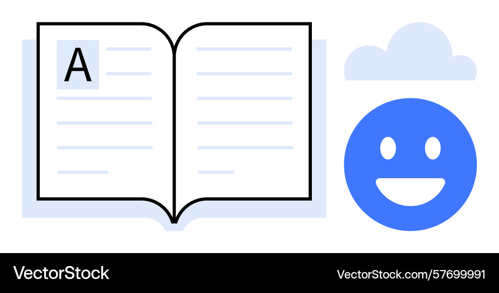 Open book with text smiling face and cloud Open book with text smiling face and cloud vector image
