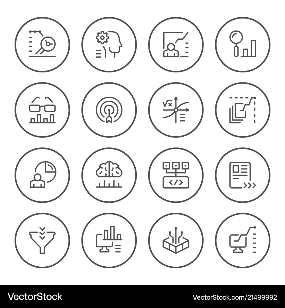 Data Analytics Icons - Round Line Style vector image