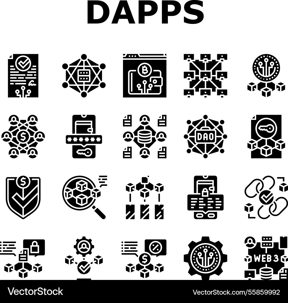 Decentralized applications dapps icons set Decentralized applications dapps icons set Vector Image