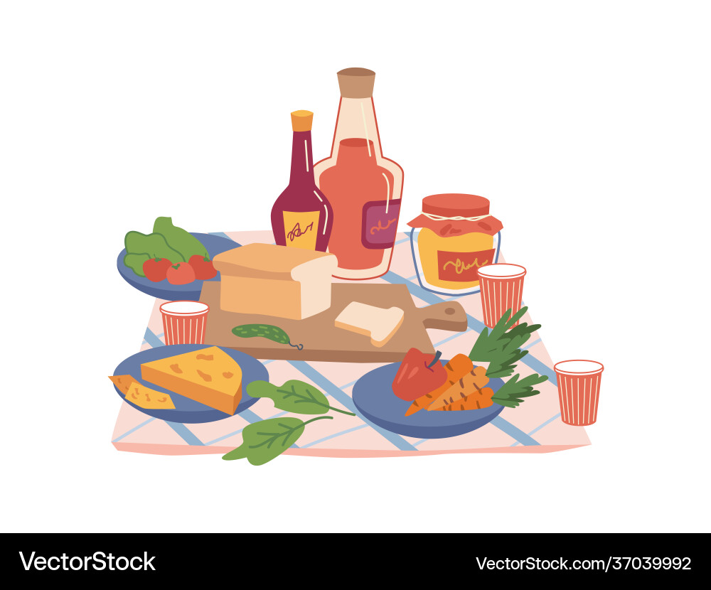 Napkin with picnic food fruits veggies snacks Napkin with picnic food fruits veggies snacks vector image