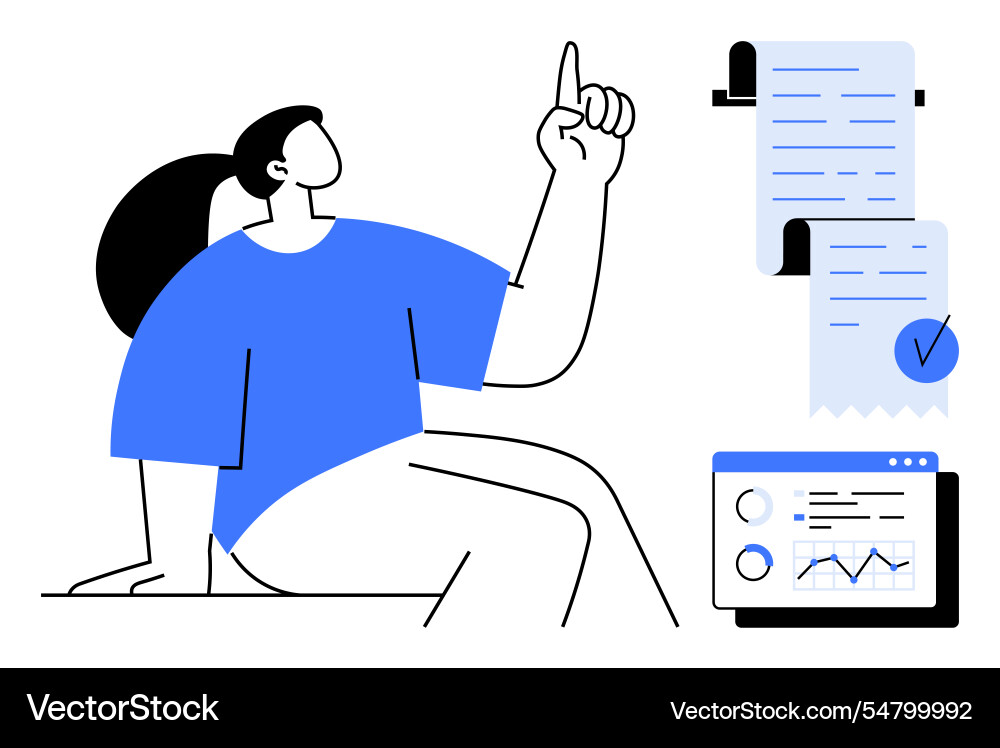 Person pointing up with checkmark on document Person pointing up with checkmark on document Vector Image