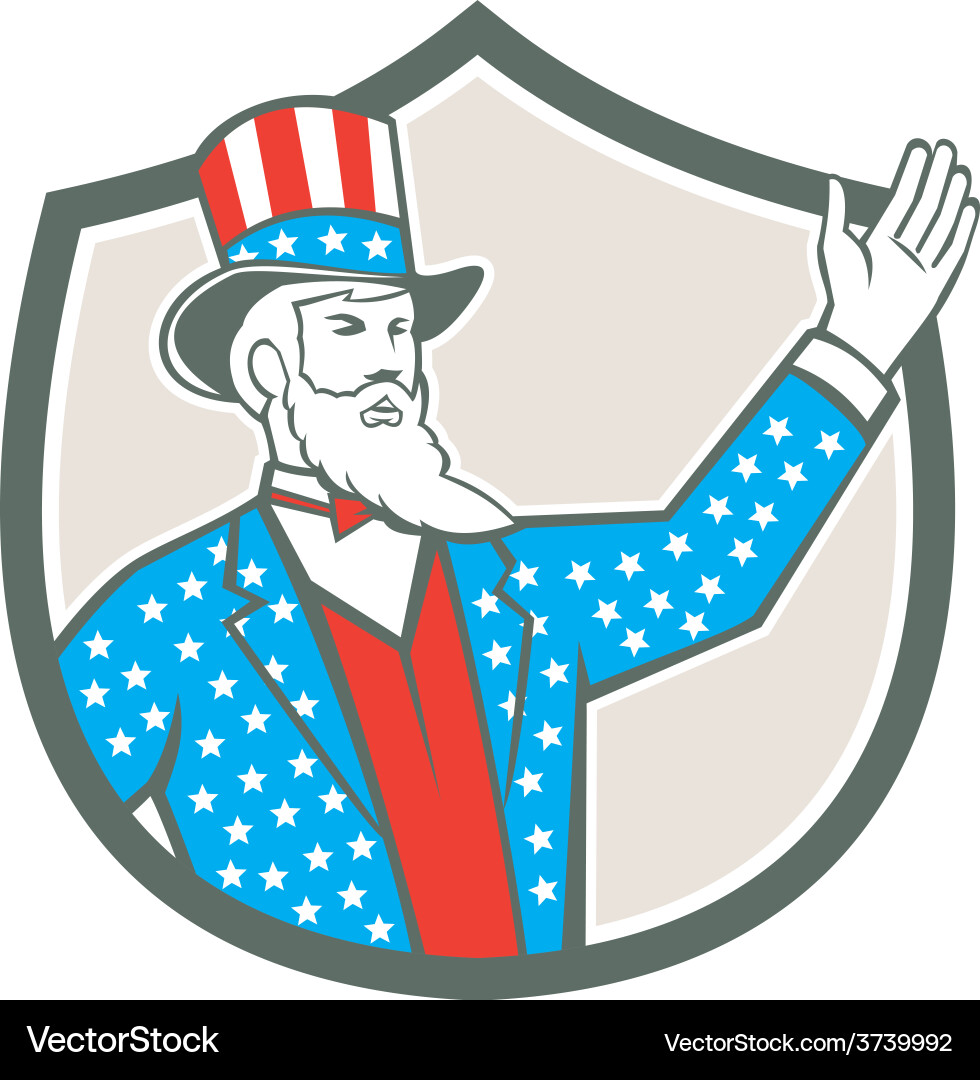 Uncle sam american hand up shield retro – Royalty-Free Vector | VectorStock, image size:980x1080