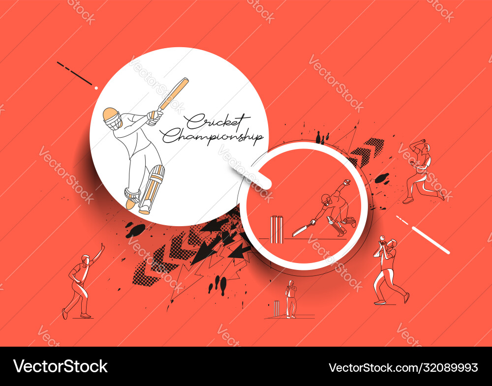 Abstract colorful pattern with batsman and bowler vector image