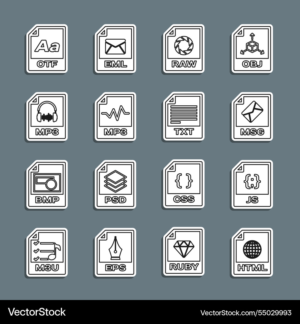 Set line html file document js msg raw mp3 otf Set line html file document js msg raw mp3 otf vector image