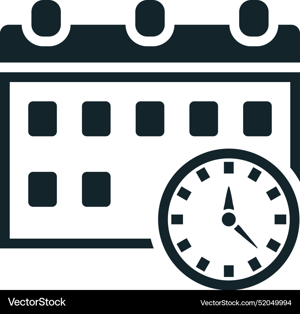 Clock face overlapping calendar icon showing vector image