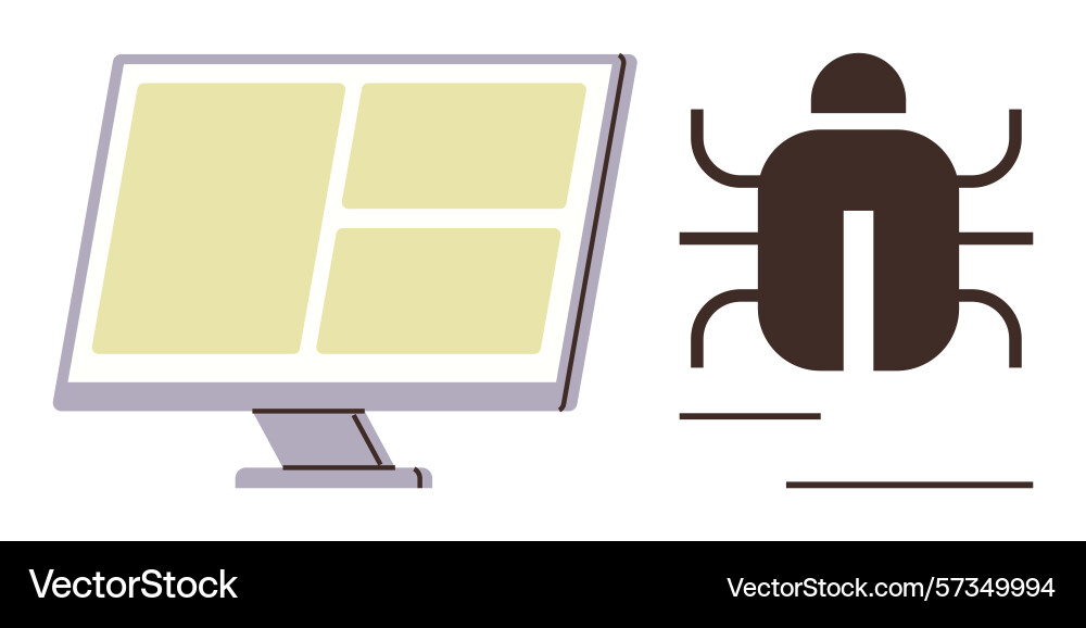 Computer display with grid next to representation Computer display with grid next to representation vector image