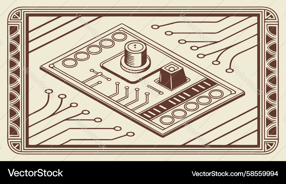 Electronic Circuit Board with Button Vector Image