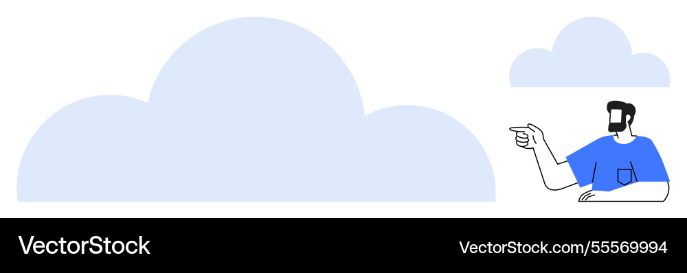 Man gesturing towards large cloud representing Vector Image