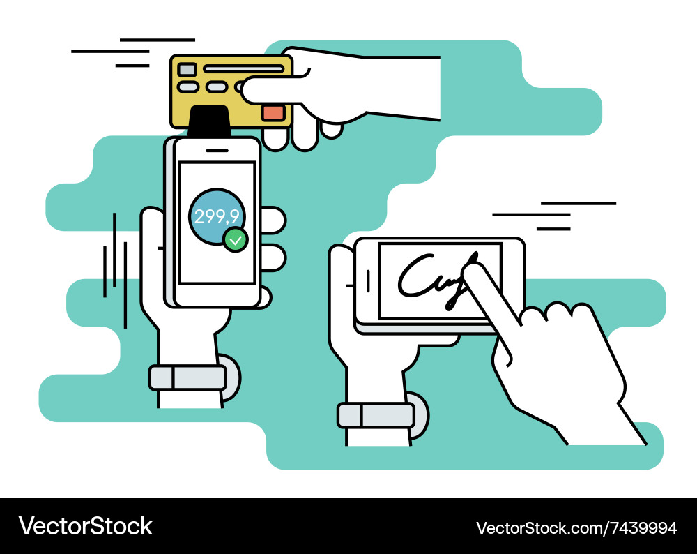 Mobile acquiring with signature via smartphone Vector Image