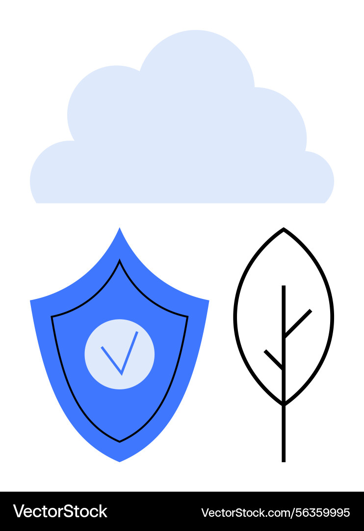 Cloud with shield and leaf representing security Cloud with shield and leaf representing security vector image
