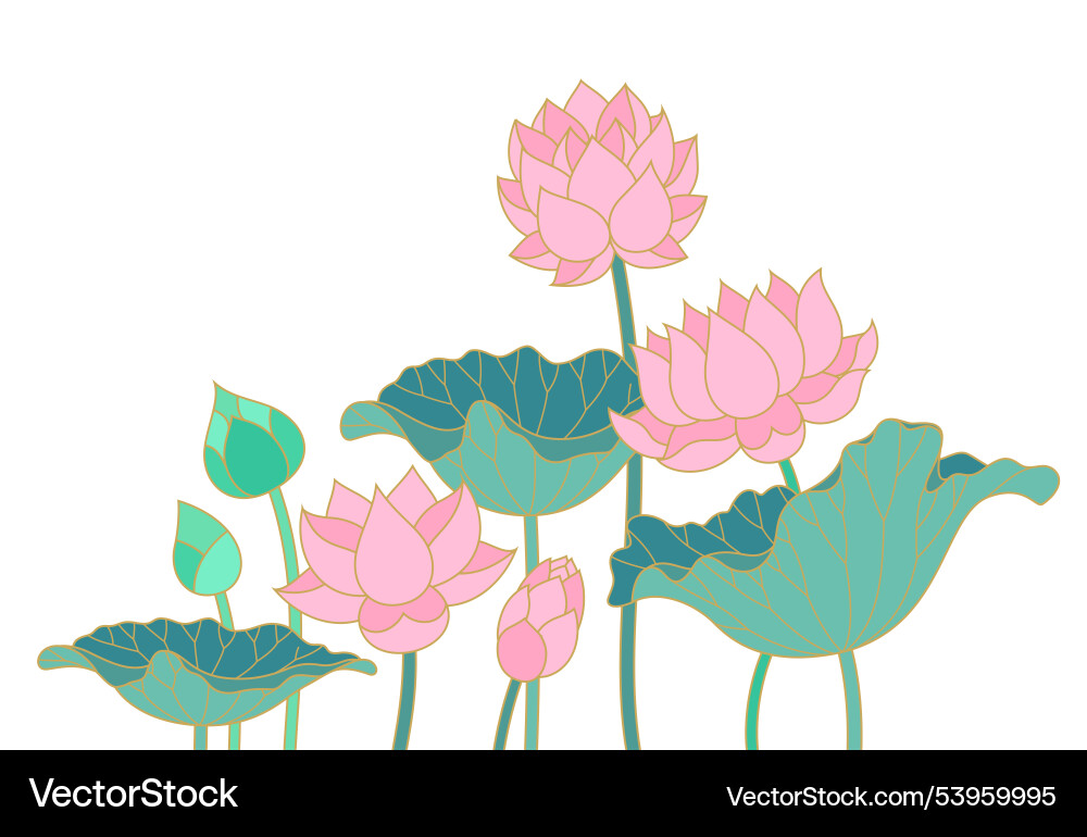 Lotus water lily flowers and leaves thai style Lotus water lily flowers and leaves thai style vector image