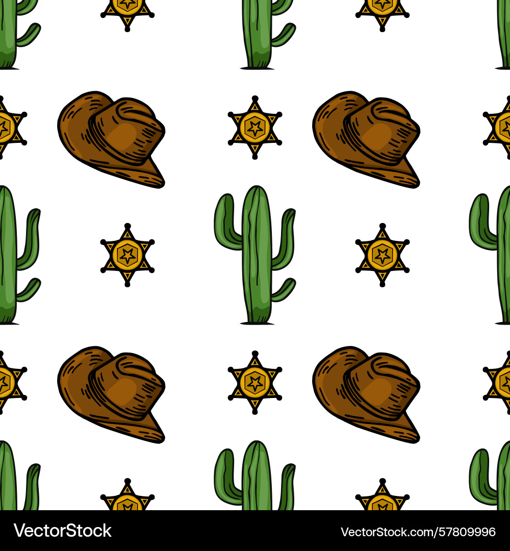 A repeating pattern featuring cowboy hats cacti A repeating pattern featuring cowboy hats cacti vector image