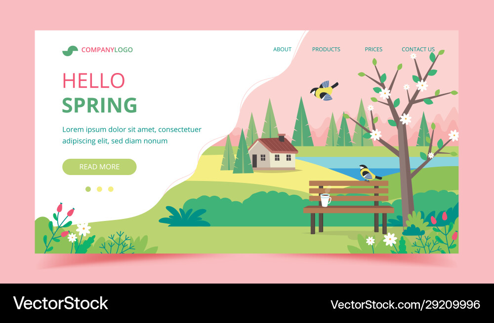 Hello spring landing page design template vector image